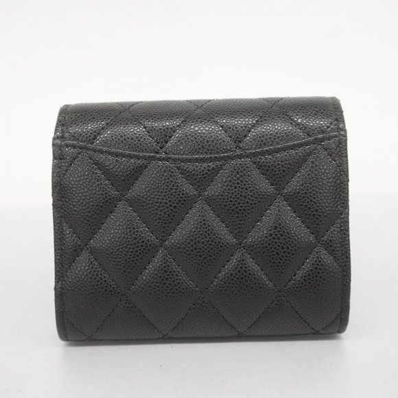 CHANEL Tri-fold Wallet Matelasse Caviar Skin Black Champagne - Picture 9 of 9